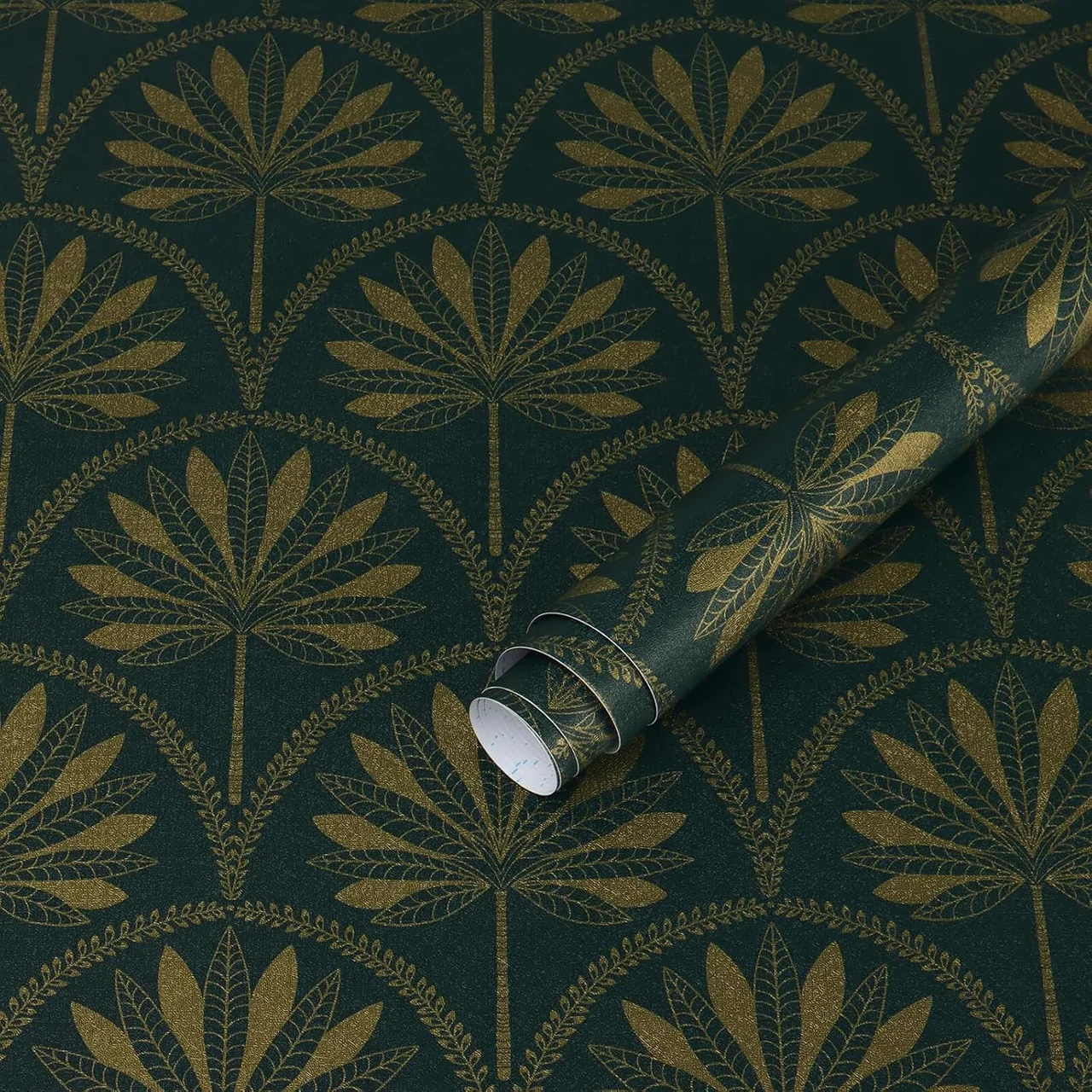 Heroad Dark Green Boho Tropical peel and stick wallpaper, swatch