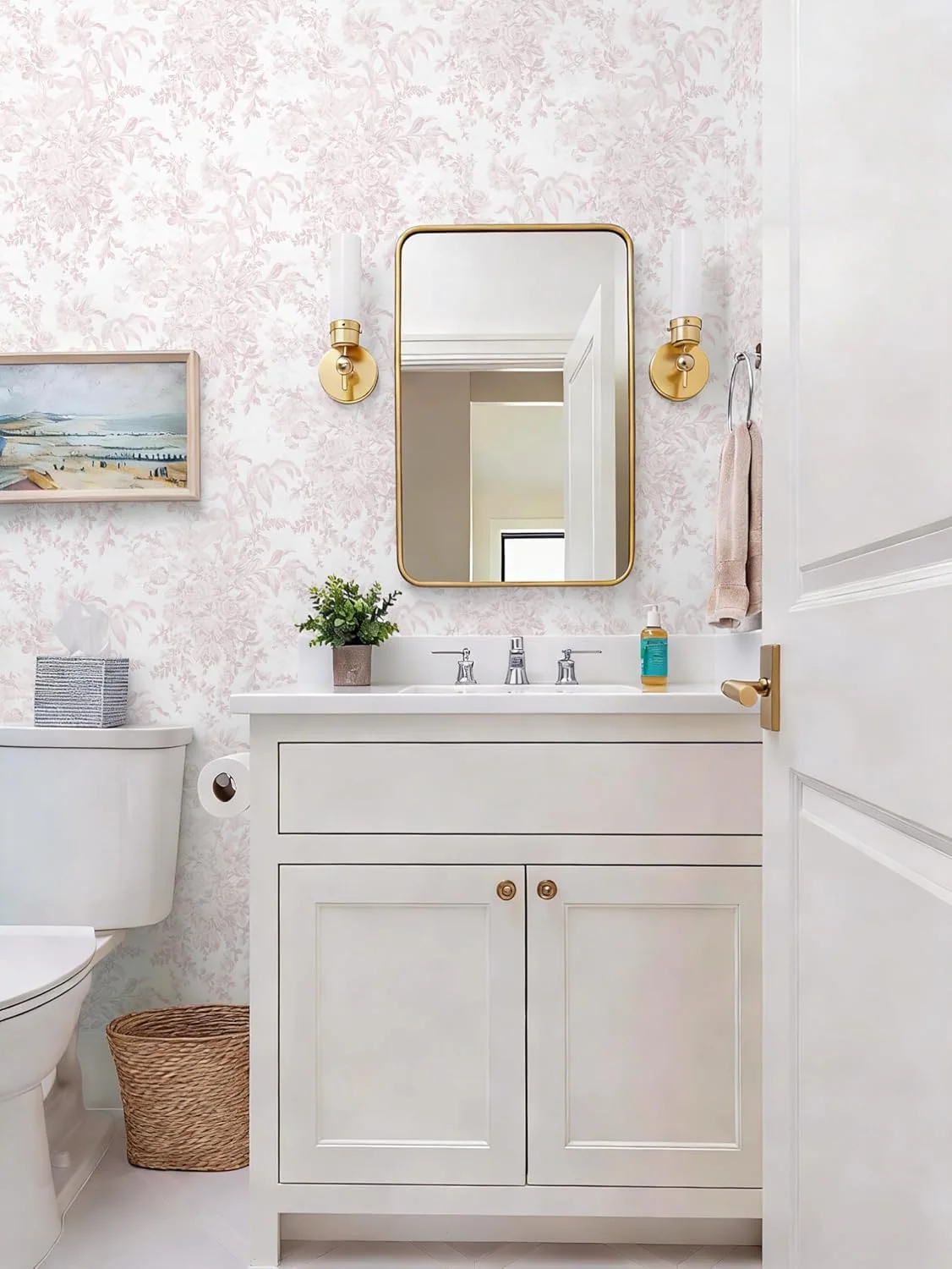 Heroad Pink Boho Toile peel and stick wallpaper in a room