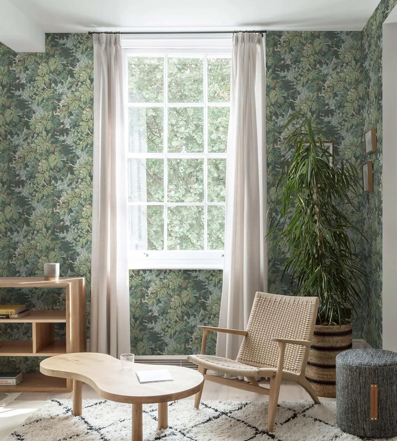 Heroad Dark Green Vintage Botanical peel and stick wallpaper in a room