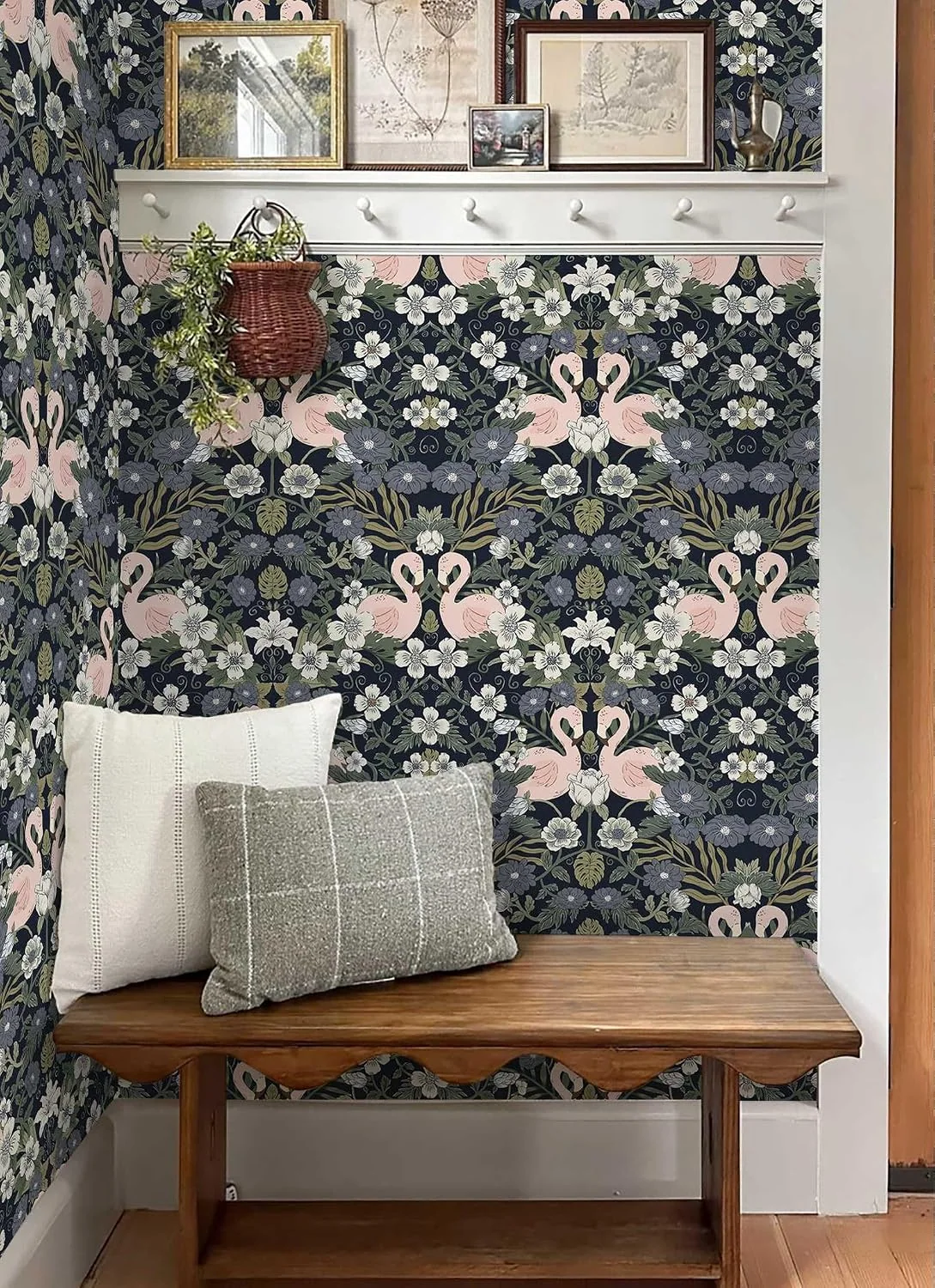 Heroad Dark Blue Vintage Floral peel and stick wallpaper in a room