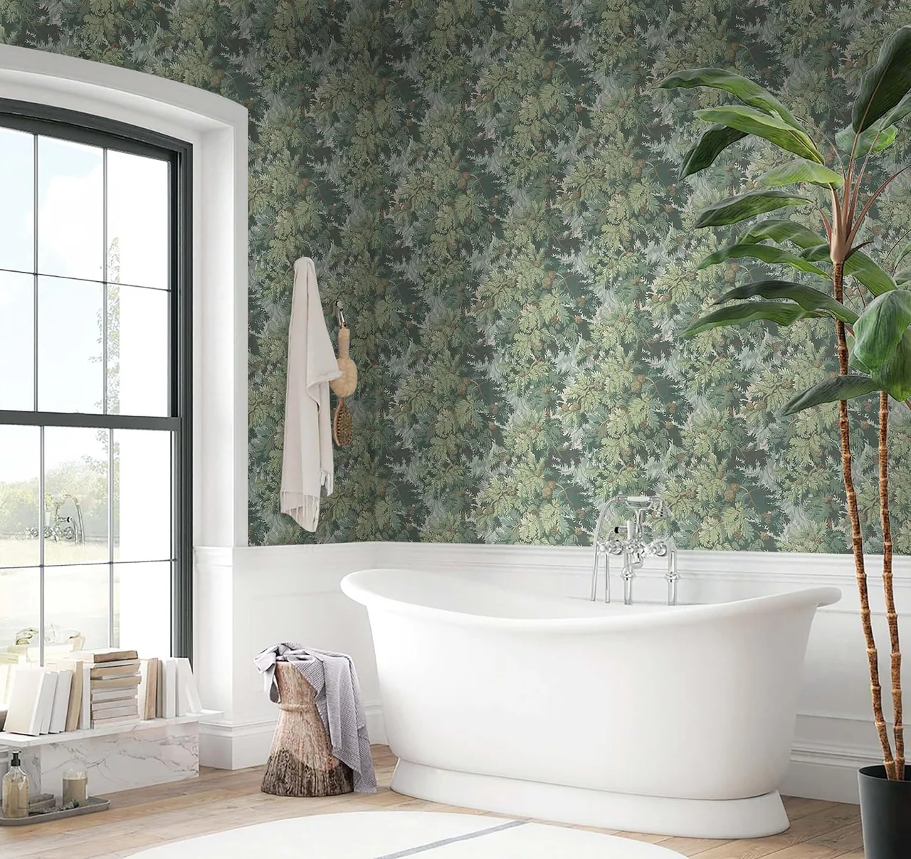 Heroad Dark Green Vintage Botanical peel and stick wallpaper in a room