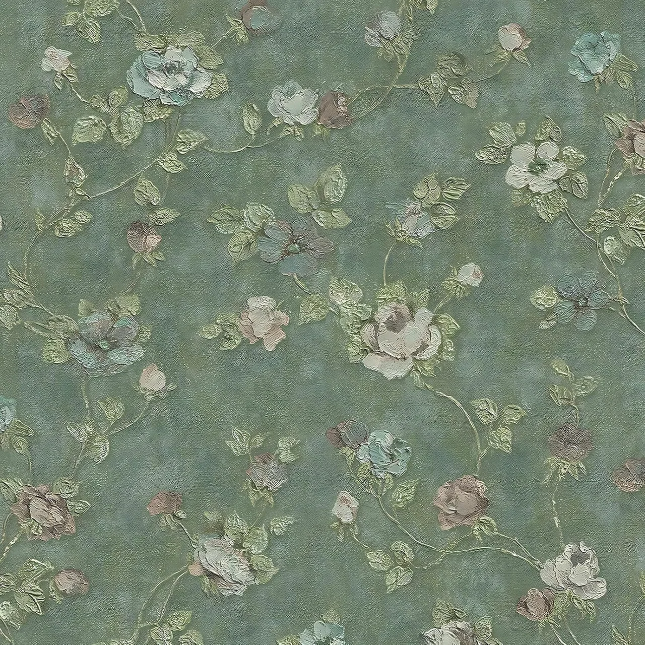 Heroad Green Vintage Rose peel and stick wallpaper, swatch