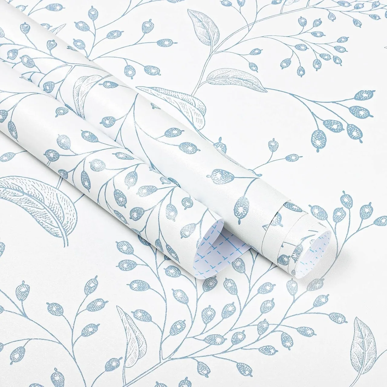 Heroad Light Blue Boho Floral peel and stick wallpaper, swatch