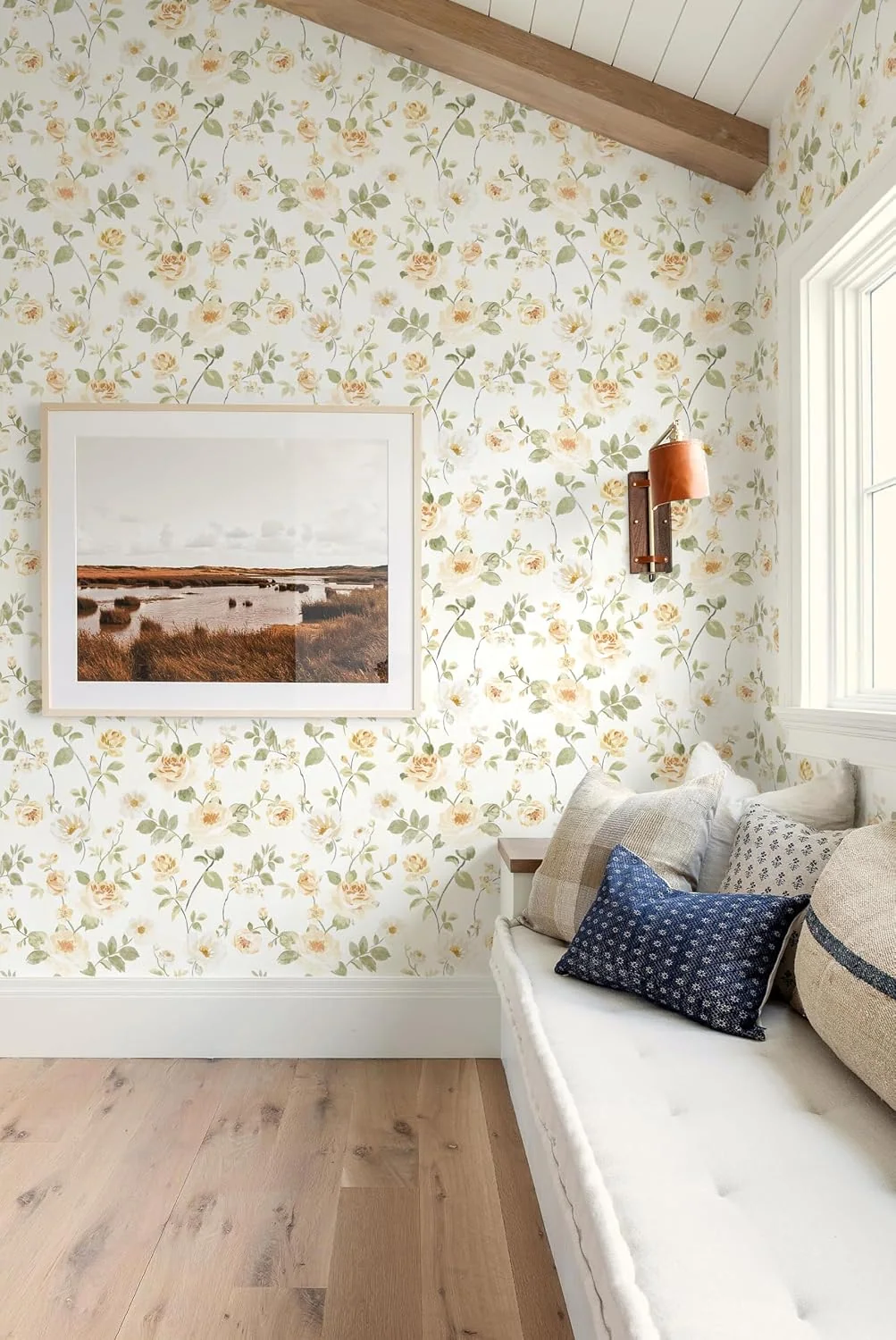 Heroad Yellow Watercolor Floral peel and stick wallpaper in a room