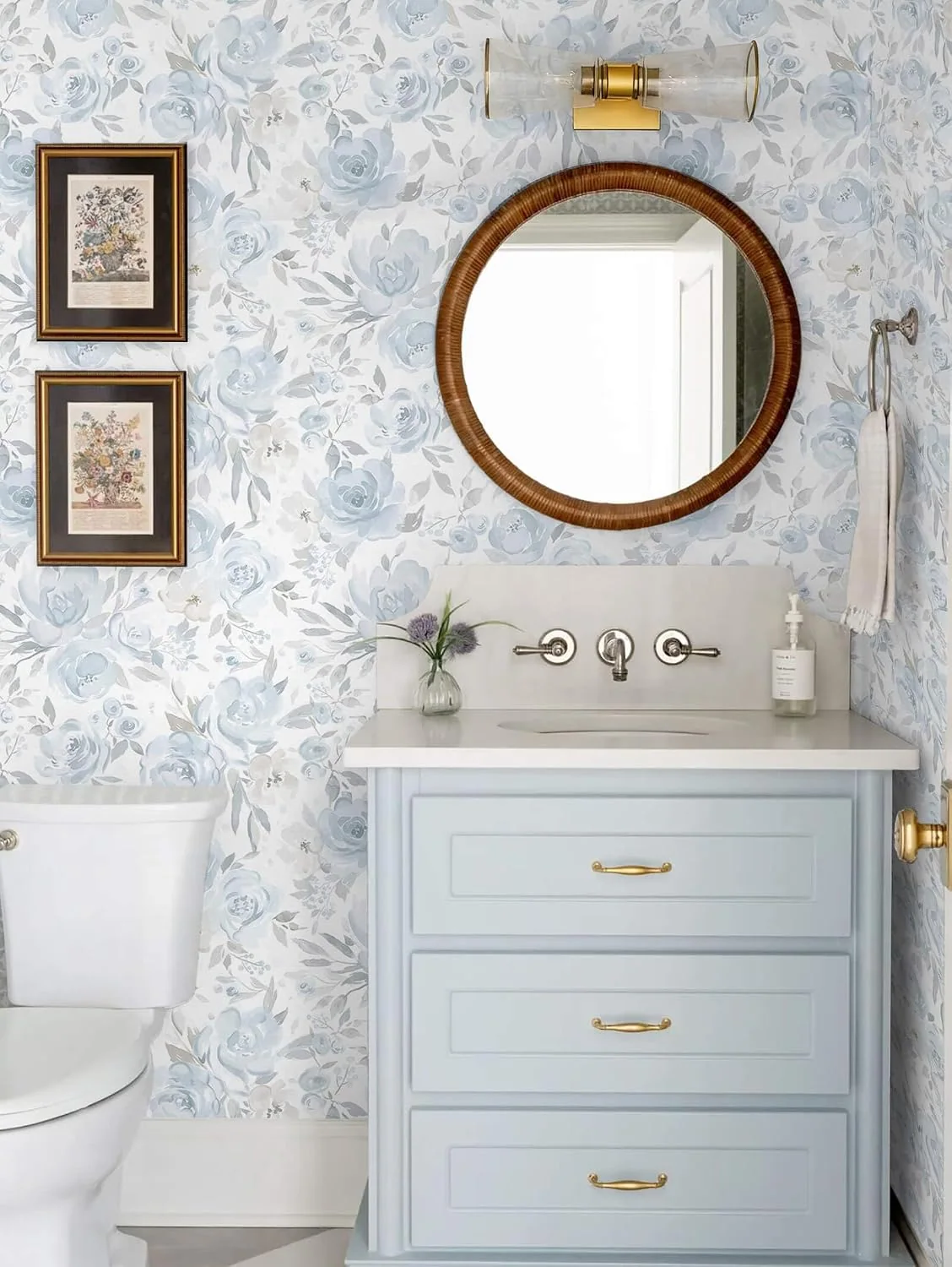 Heroad Blue Floral peel and stick wallpaper in a room