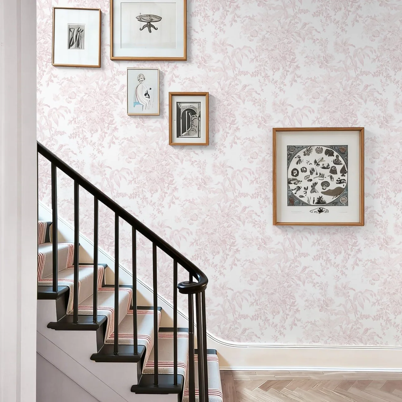 Heroad Pink Boho Toile peel and stick wallpaper in a room