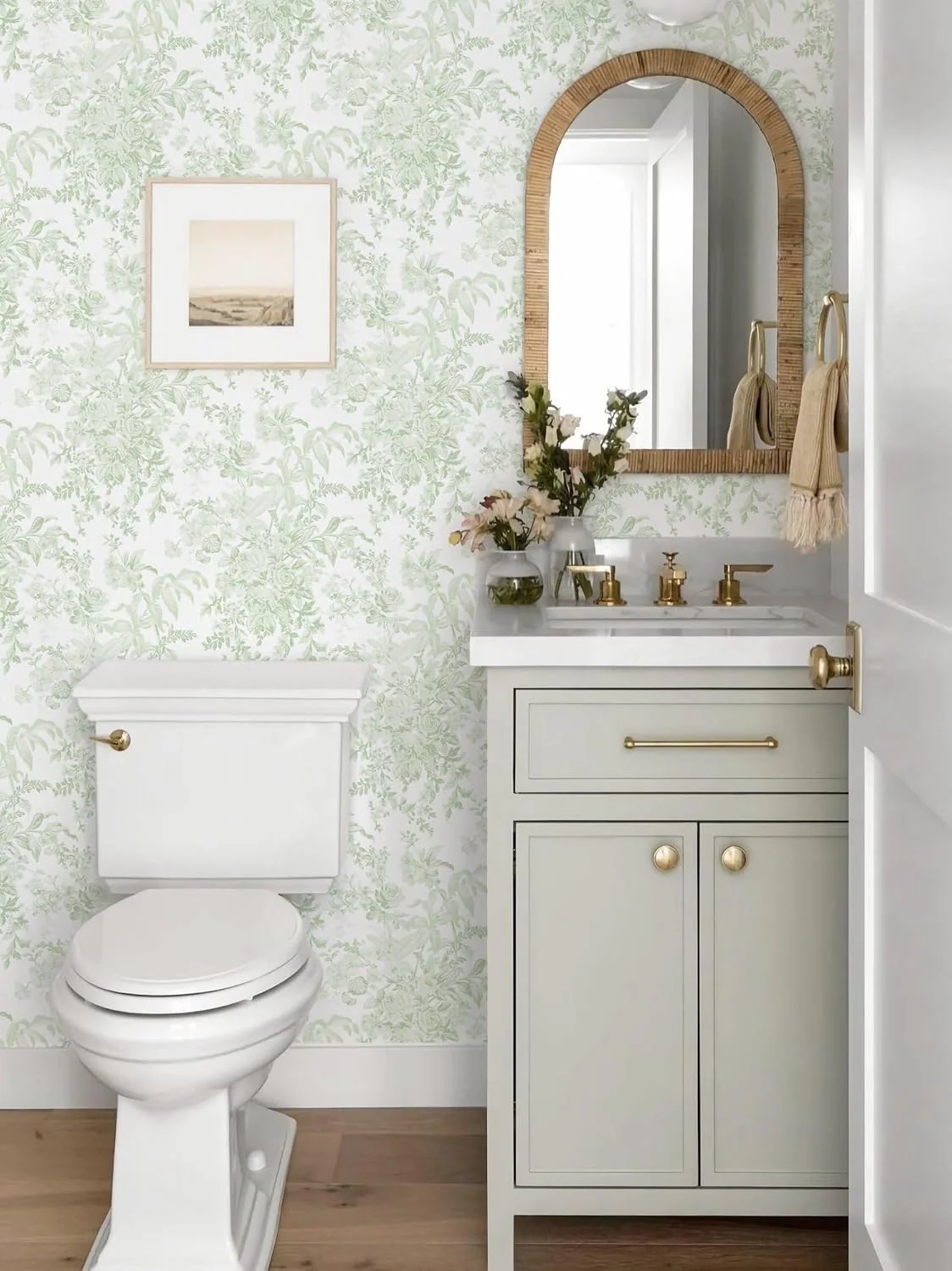Heroad Green Floral Sprig peel and stick wallpaper in a room