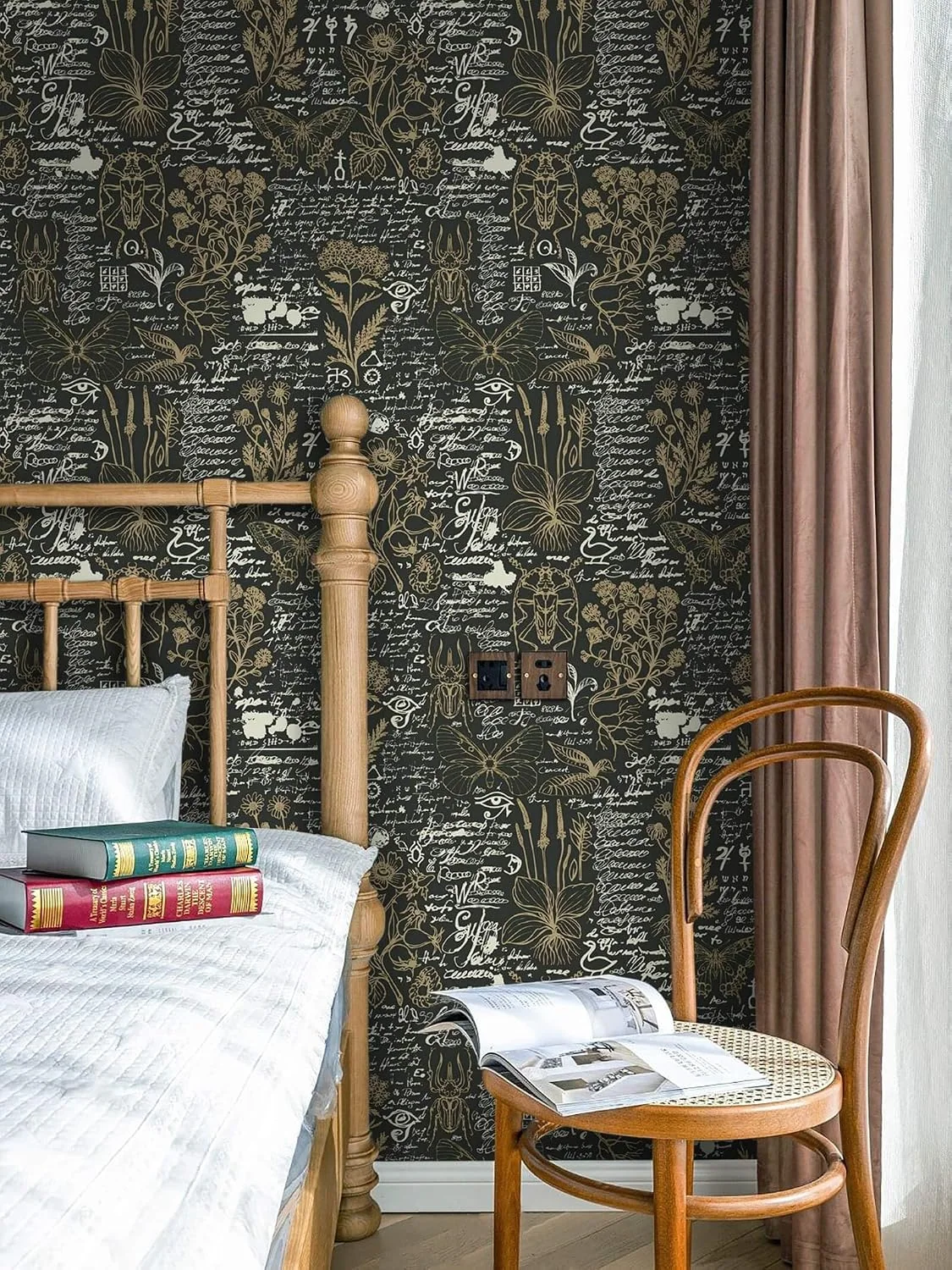 Heroad Black Leaf peel and stick wallpaper in a room