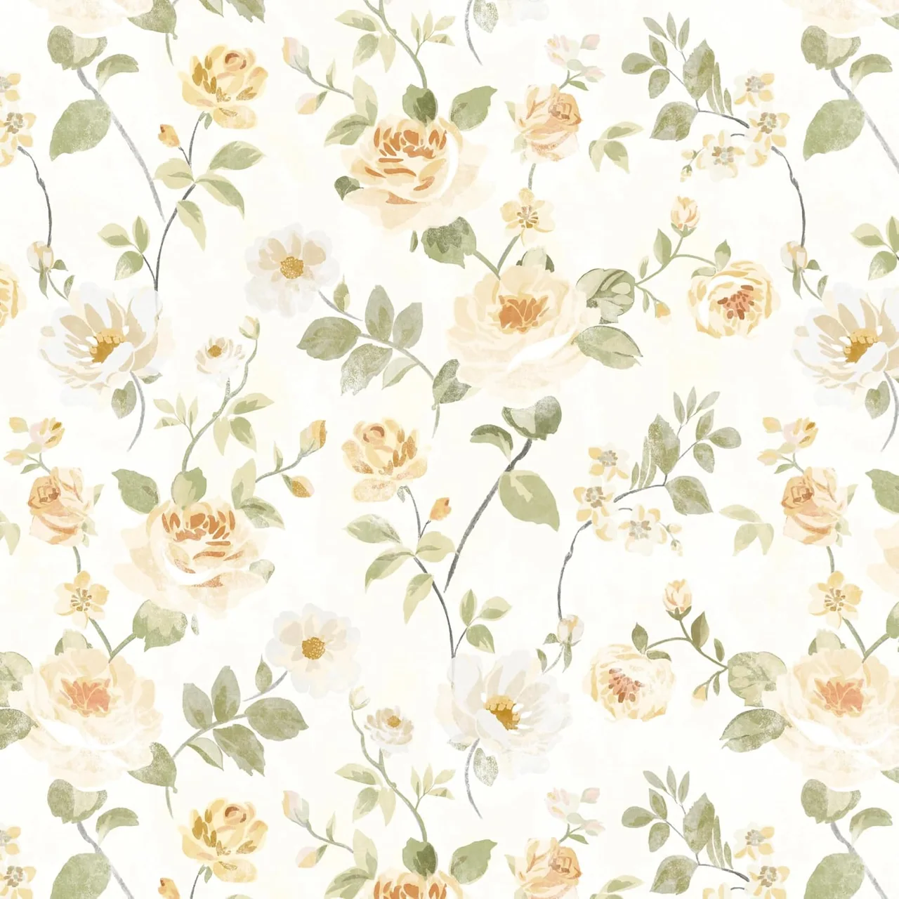 Heroad Yellow Watercolor Floral peel and stick wallpaper, swatch