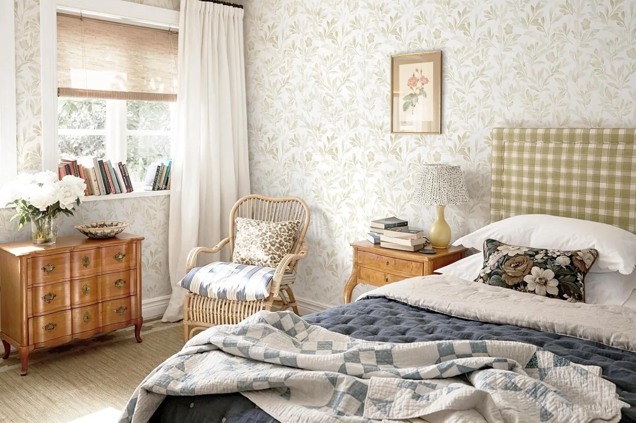 Heroad Beige Modern Leaf peel and stick wallpaper in a room