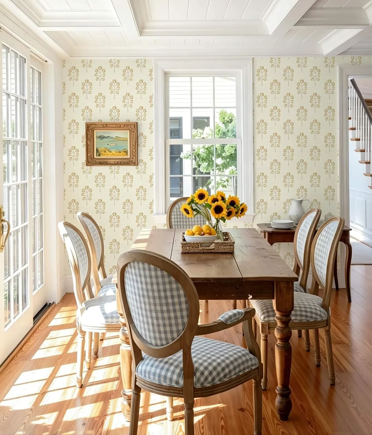 Heroad Beige Farmhouse Botanical peel and stick wallpaper in a room