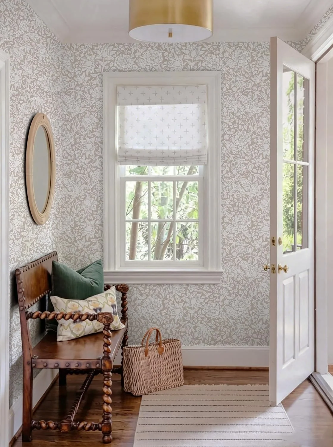 Heroad Beige Floral peel and stick wallpaper in a room