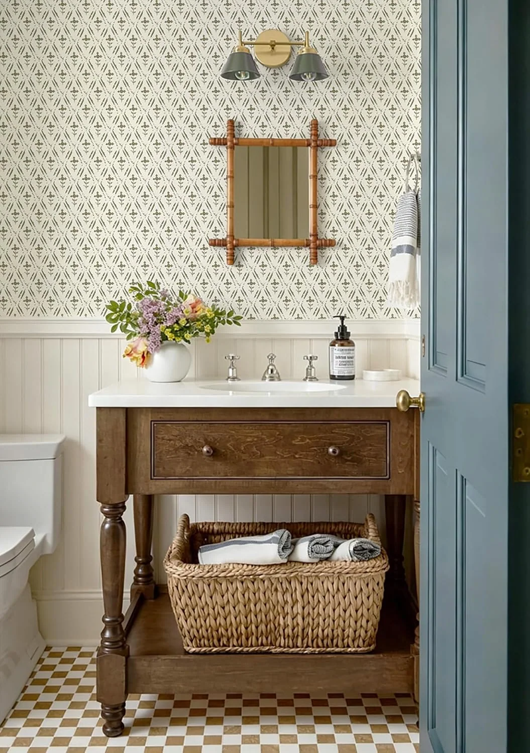 Heroad Green Farmhouse Floral peel and stick wallpaper in a room