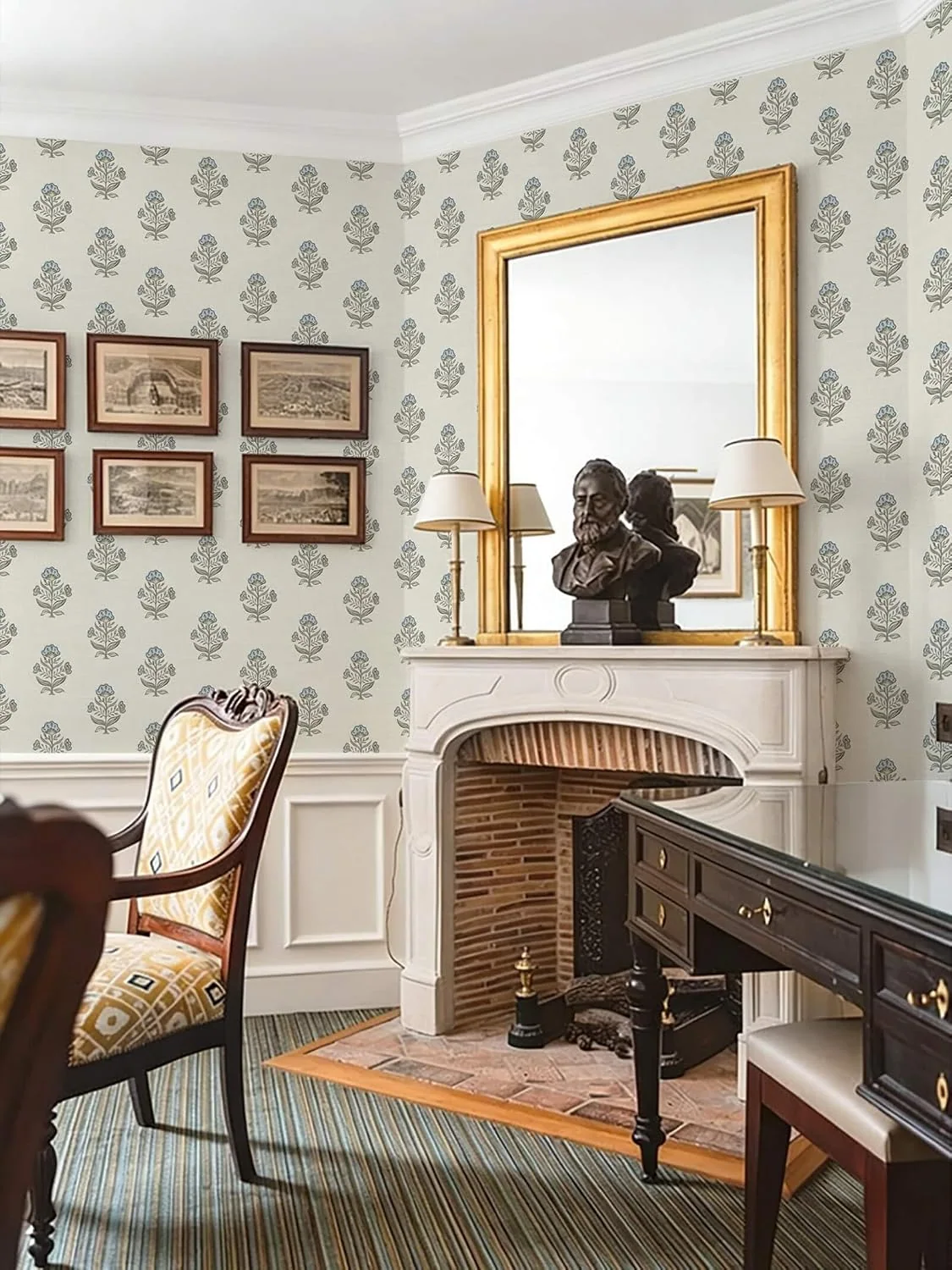 Heroad Blue Cottage Floral peel and stick wallpaper in a room