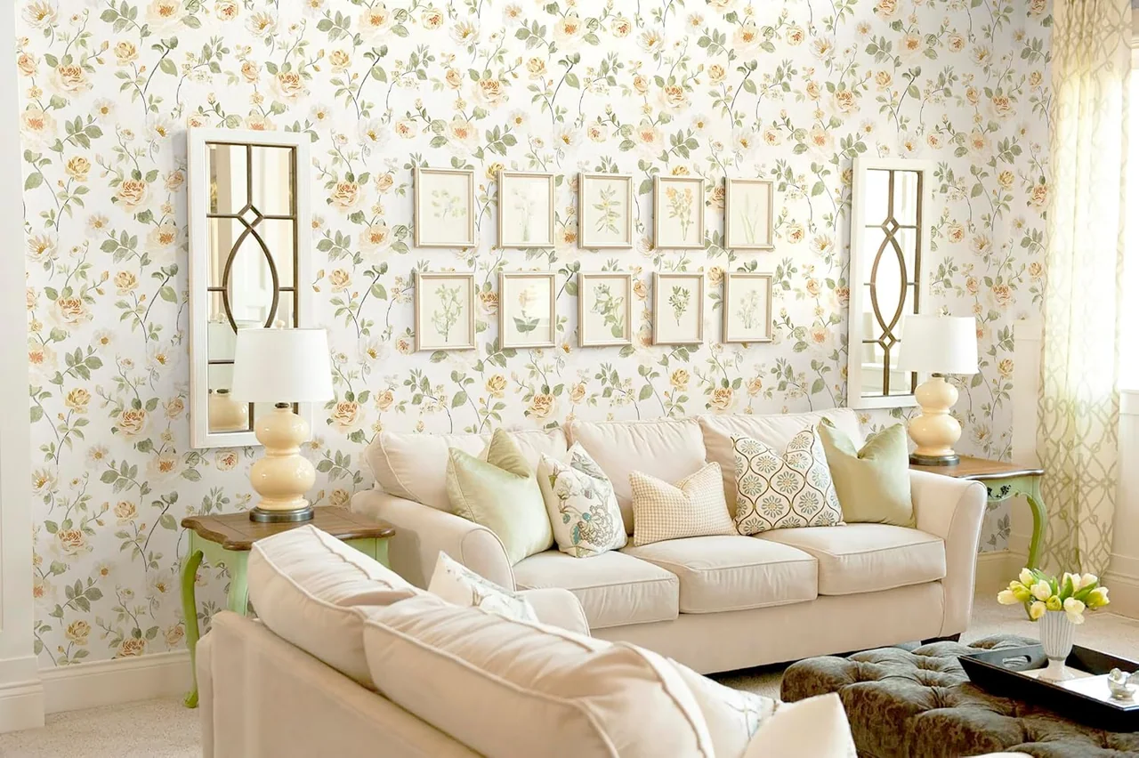 Heroad Yellow Watercolor Floral peel and stick wallpaper in a room