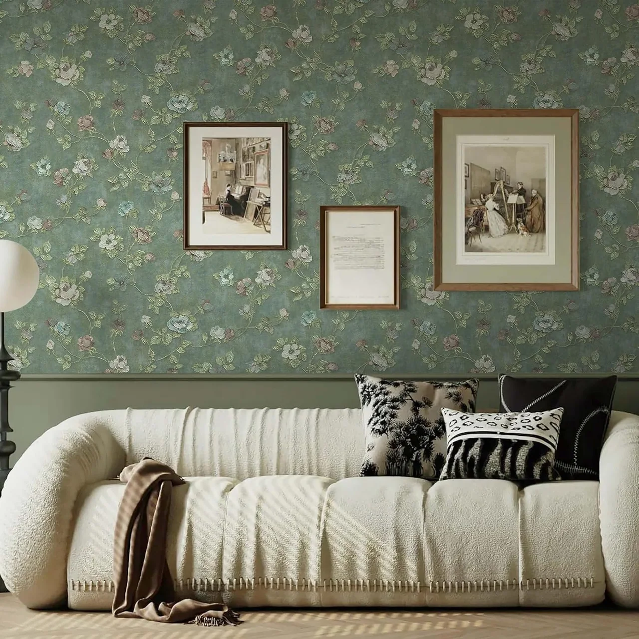 Heroad Green Vintage Rose peel and stick wallpaper in a room