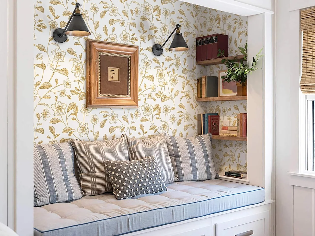 Heroad White Boho Floral peel and stick wallpaper in a room