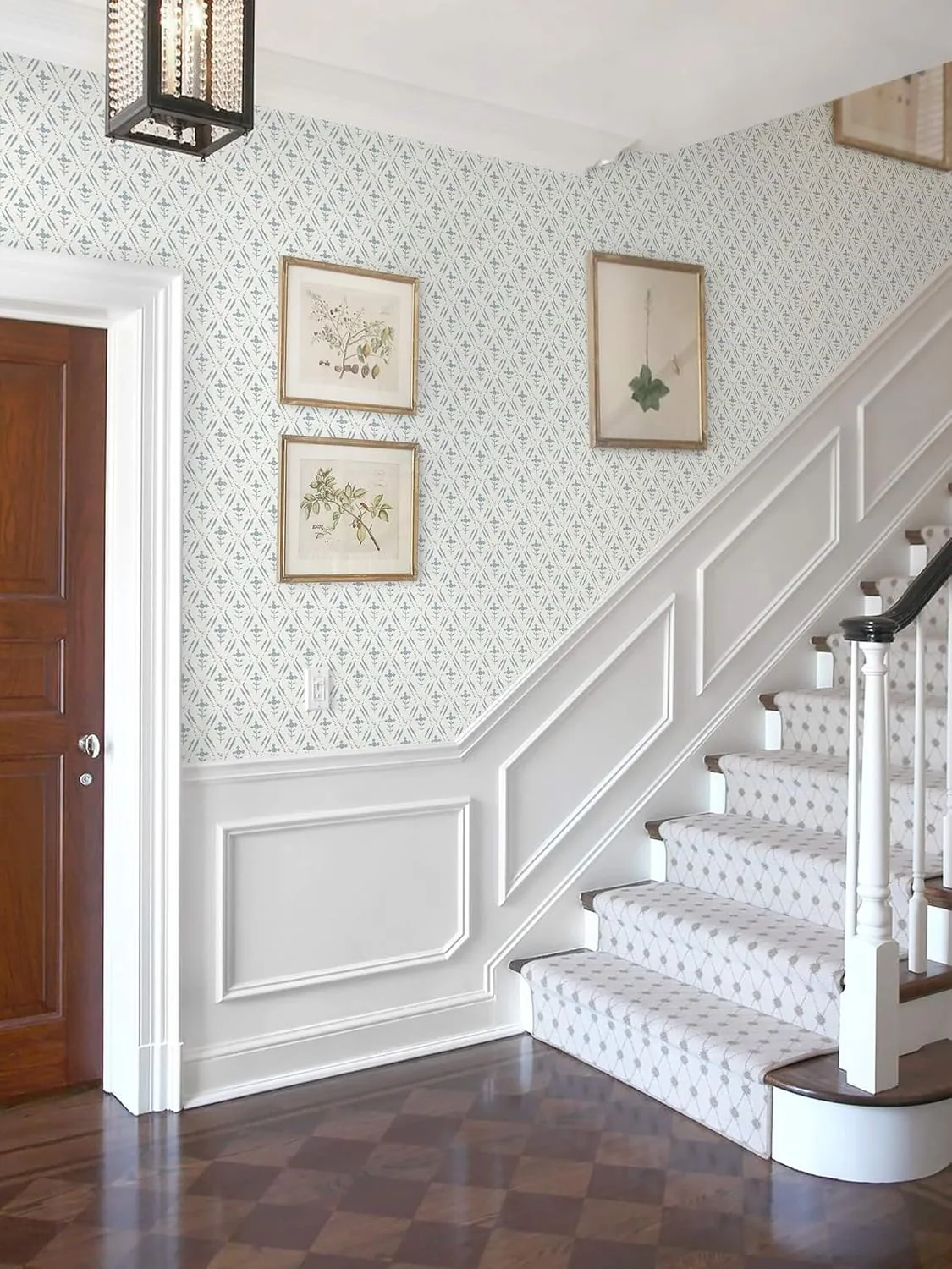 Heroad Blue Farmhouse Floral peel and stick wallpaper in a room