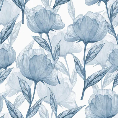 Blue Large Watercolor Floral swatch