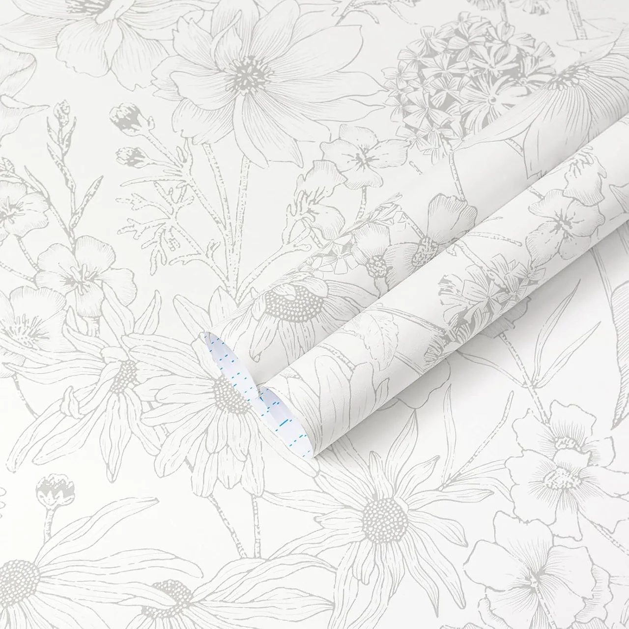 Heroad Grey Boho Floral peel and stick wallpaper, swatch