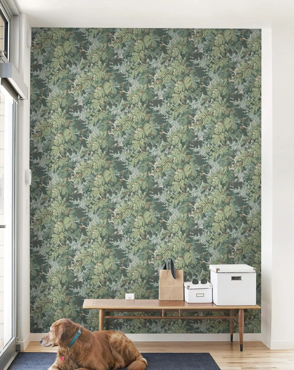 Heroad Dark Green Vintage Botanical peel and stick wallpaper in a room