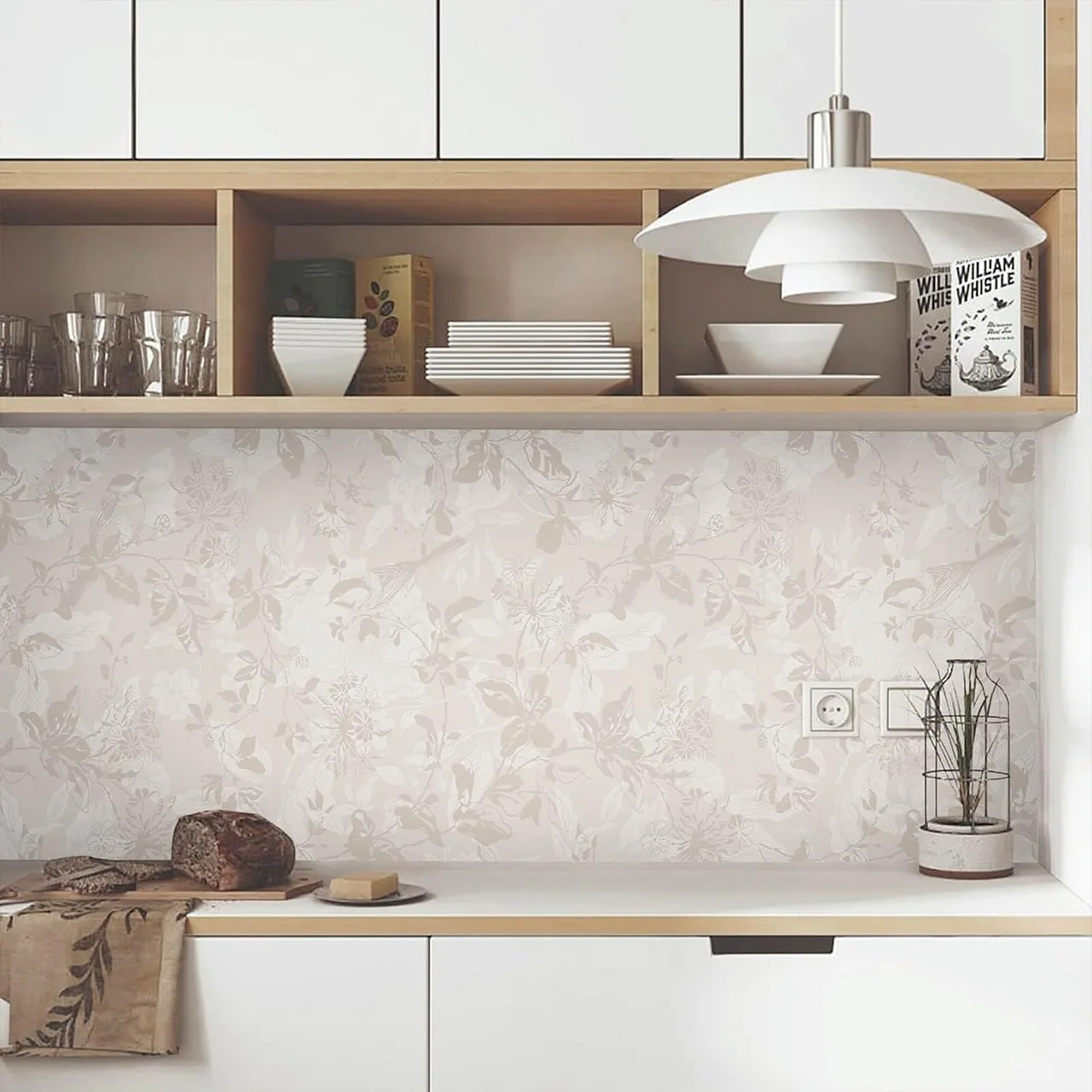 Heroad Beige Brown Watercolor Floral peel and stick wallpaper in a room