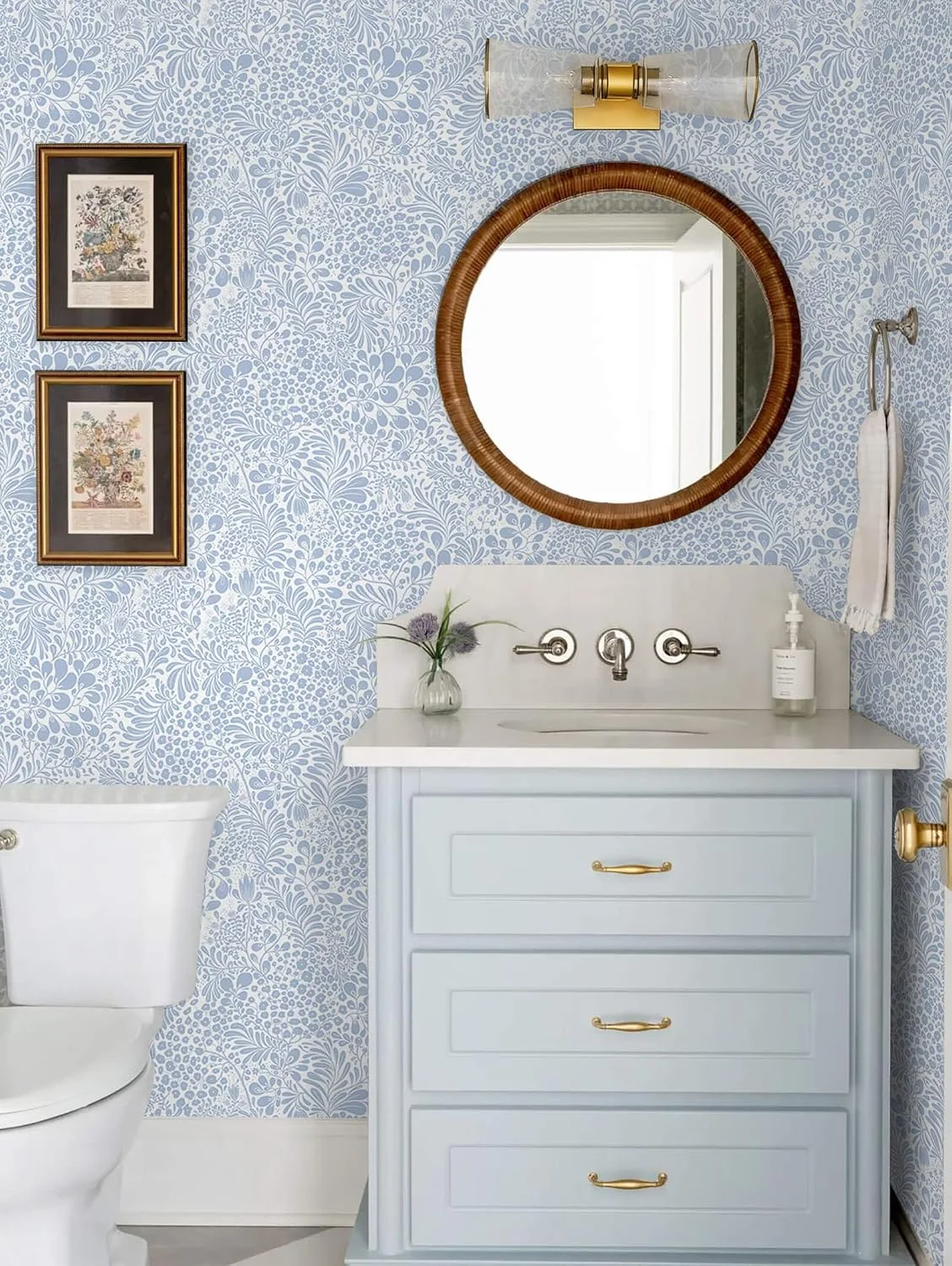 Heroad Blue Boho Floral peel and stick wallpaper in a room
