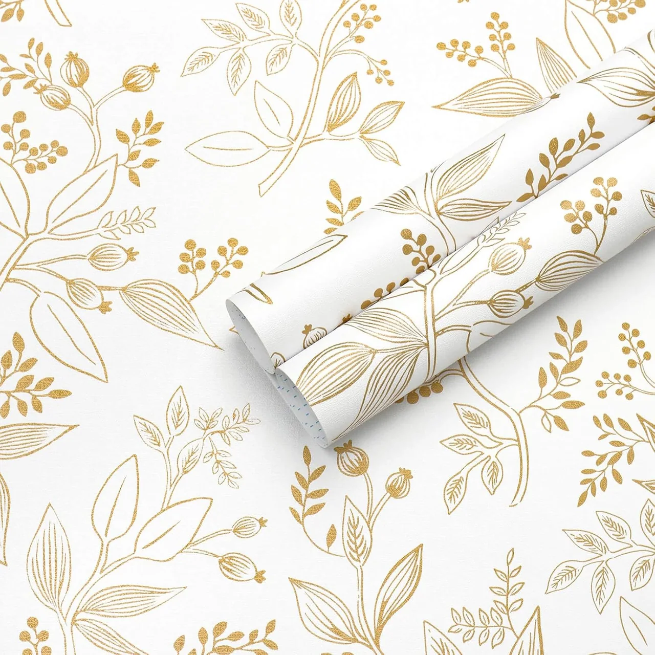 Heroad White and Gold Botanical peel and stick wallpaper, swatch