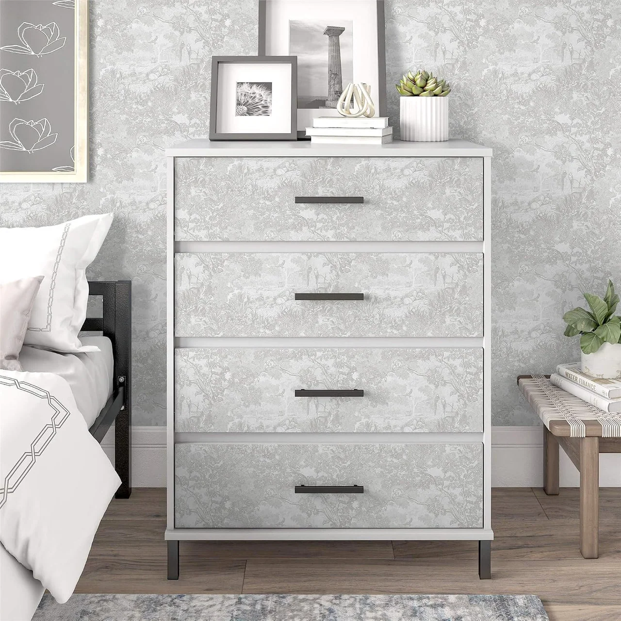 Heroad Grey Forest Animals peel and stick wallpaper in a room