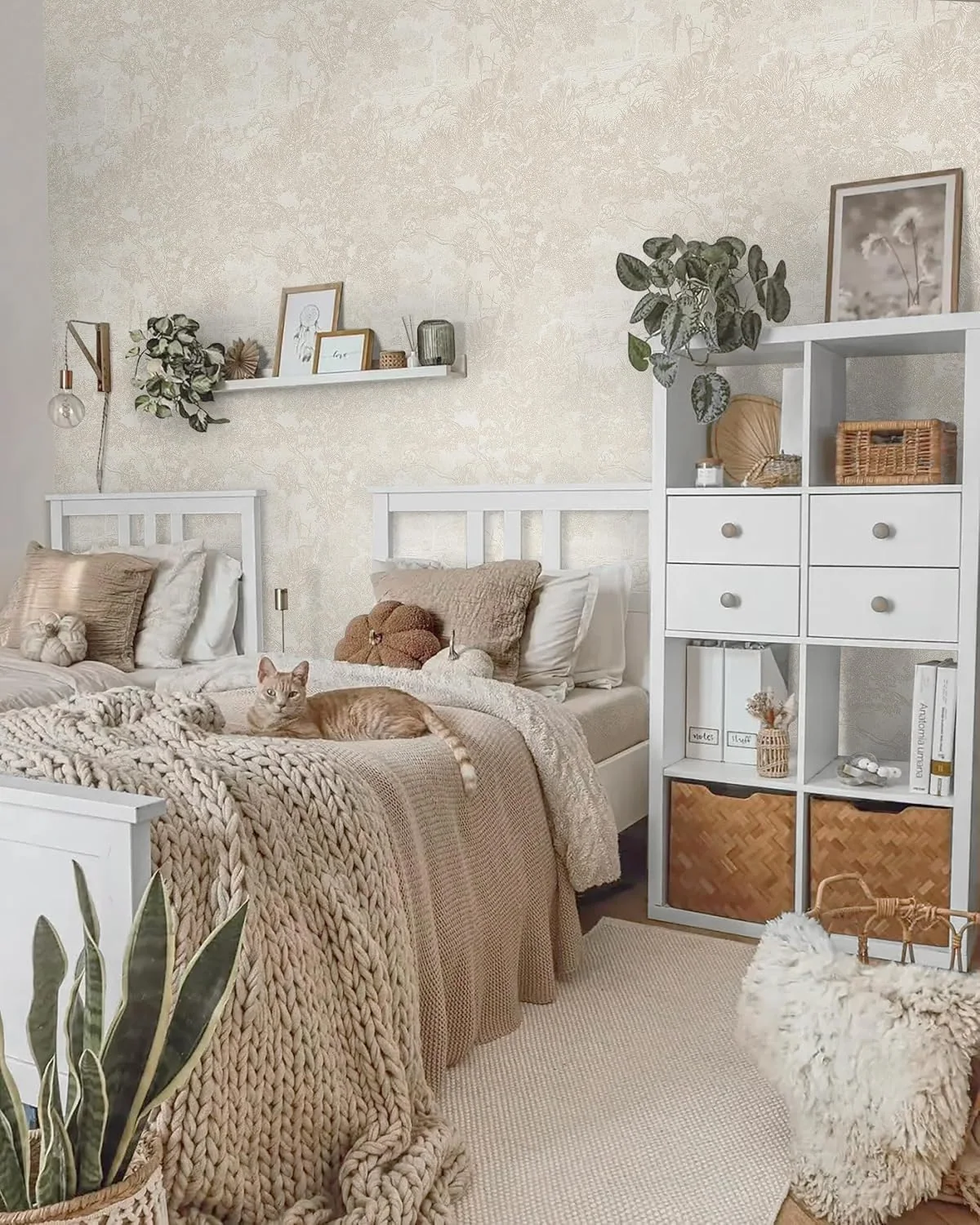Heroad Beige Forest Animals peel and stick wallpaper in a room