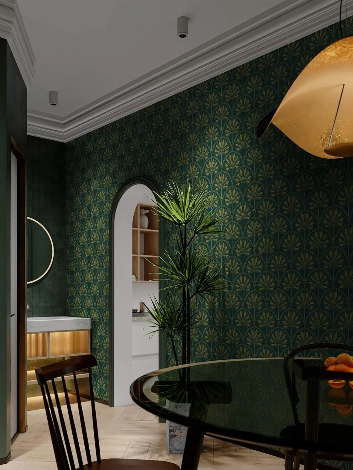 Heroad Dark Green Boho Tropical peel and stick wallpaper in a room
