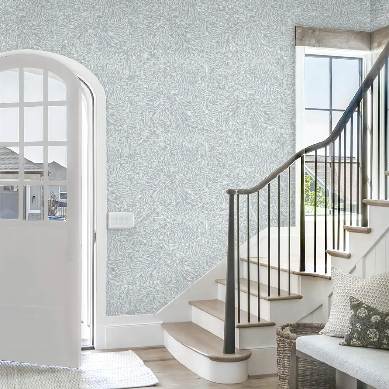 Heroad Blue Boho Wave peel and stick wallpaper in a room