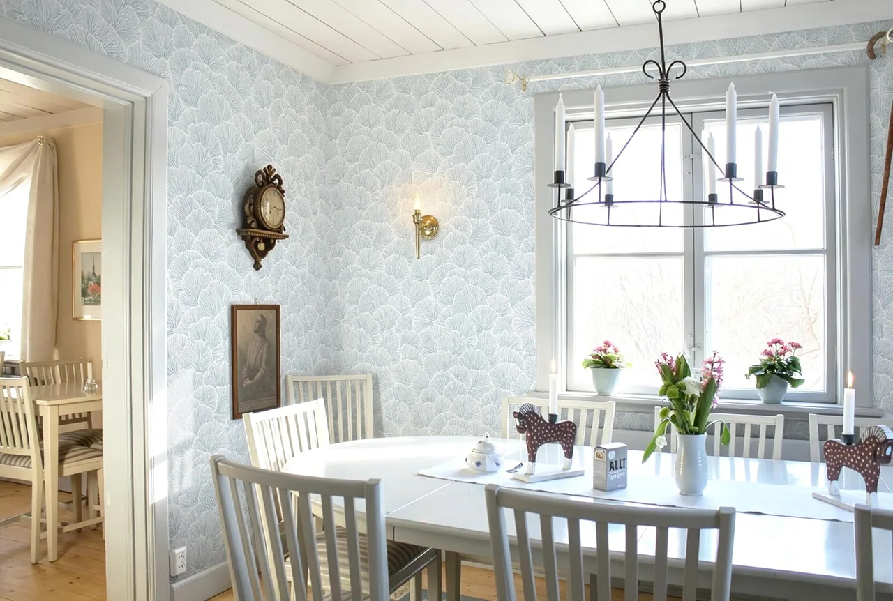 Heroad Blue Boho peel and stick wallpaper in a room