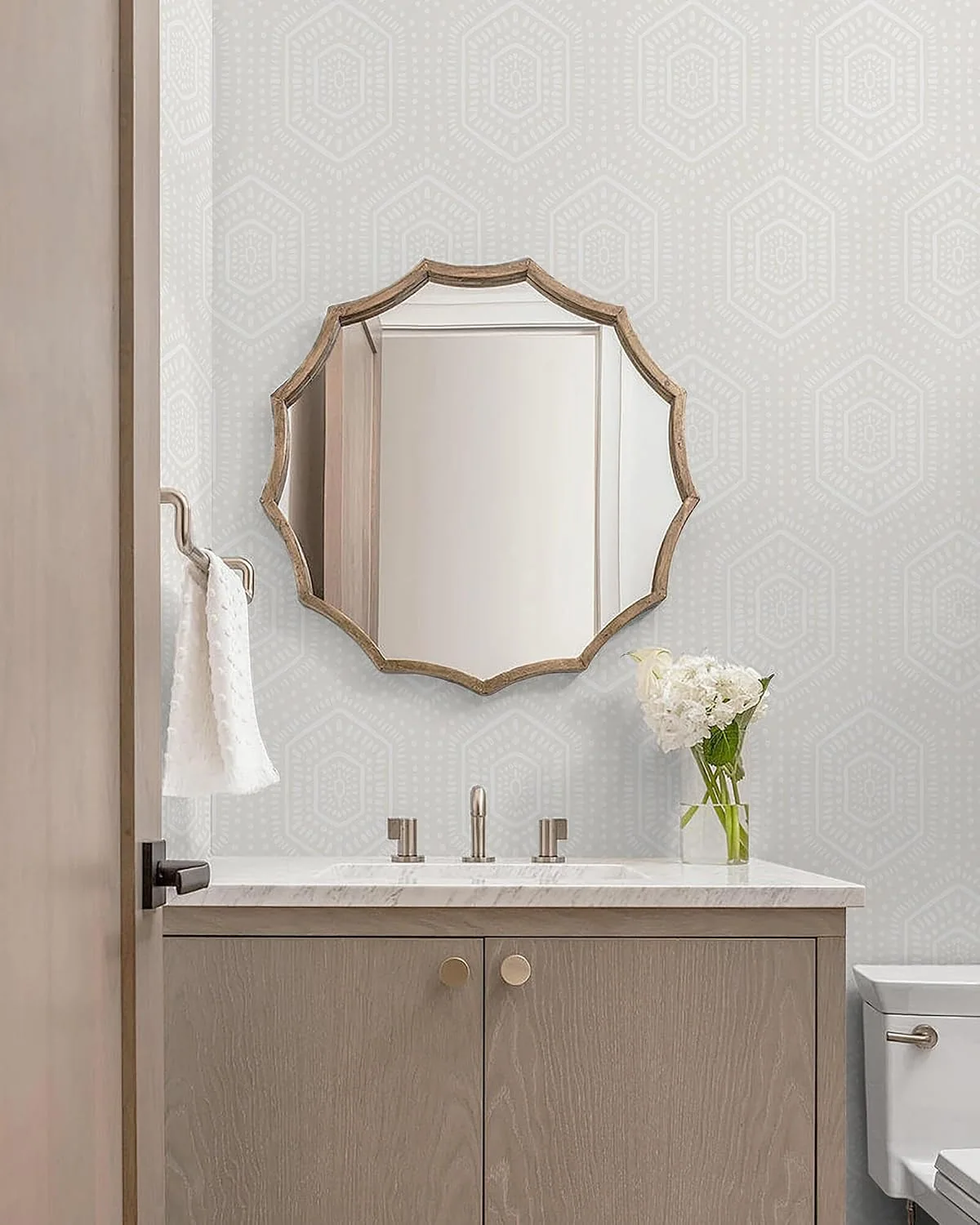 Heroad Beige Hexagon Dot peel and stick wallpaper in a room