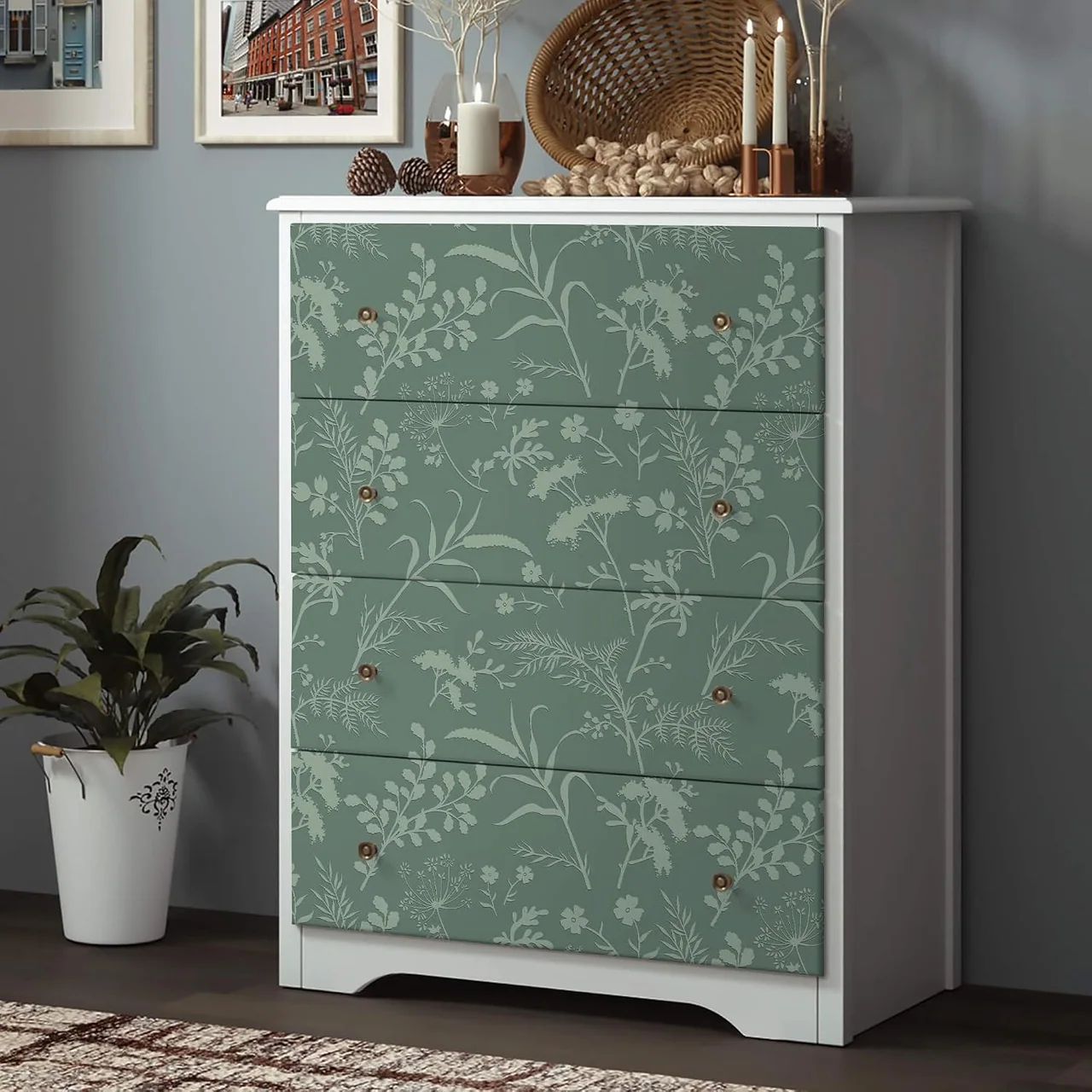 Heroad Sage Green Boho Floral peel and stick wallpaper in a room