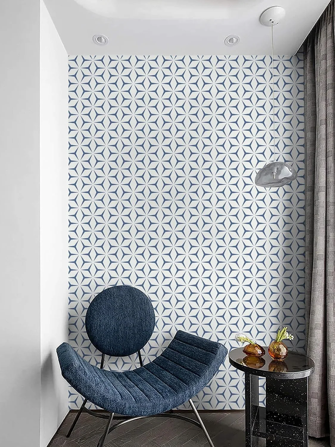 Heroad Blue Modern Geometric peel and stick wallpaper in a room