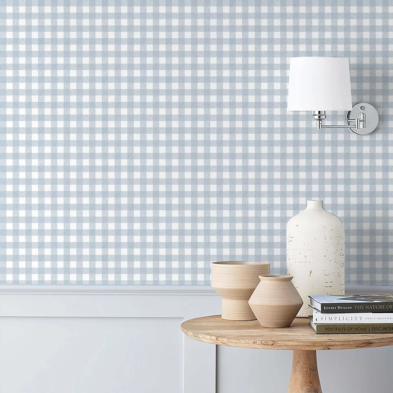 Heroad Light Blue Gingham peel and stick wallpaper, swatch