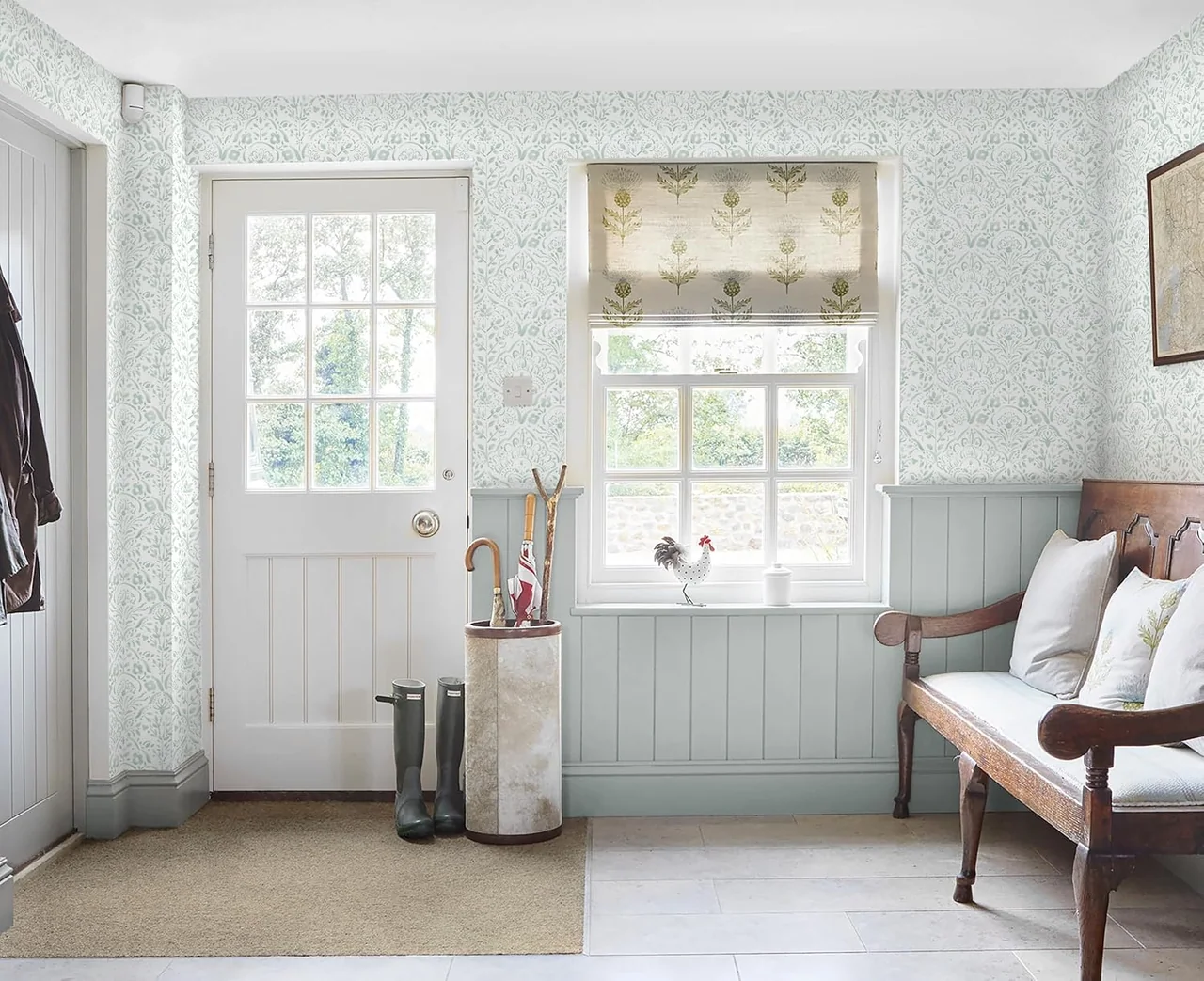 Heroad Sage Boho Floral peel and stick wallpaper in a room