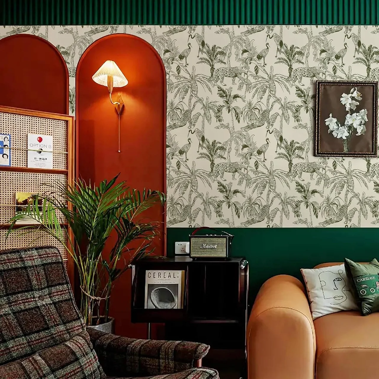 Heroad Beige Boho Jungle peel and stick wallpaper in a room