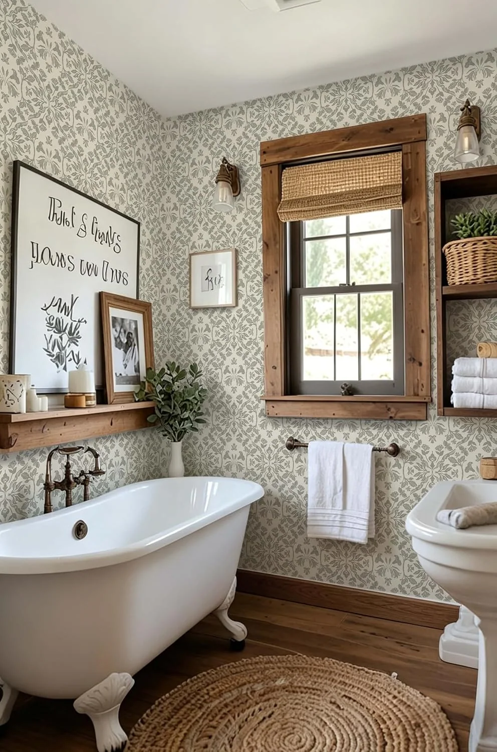 Heroad Neutral Vintage Damask peel and stick wallpaper in a room