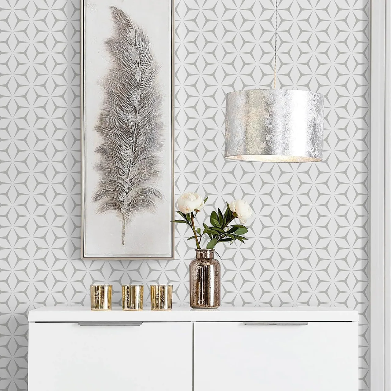 Heroad Light Grey Modern Geometric peel and stick wallpaper in a room