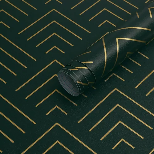Heroad Dark Green and Gold Geometric peel and stick wallpaper