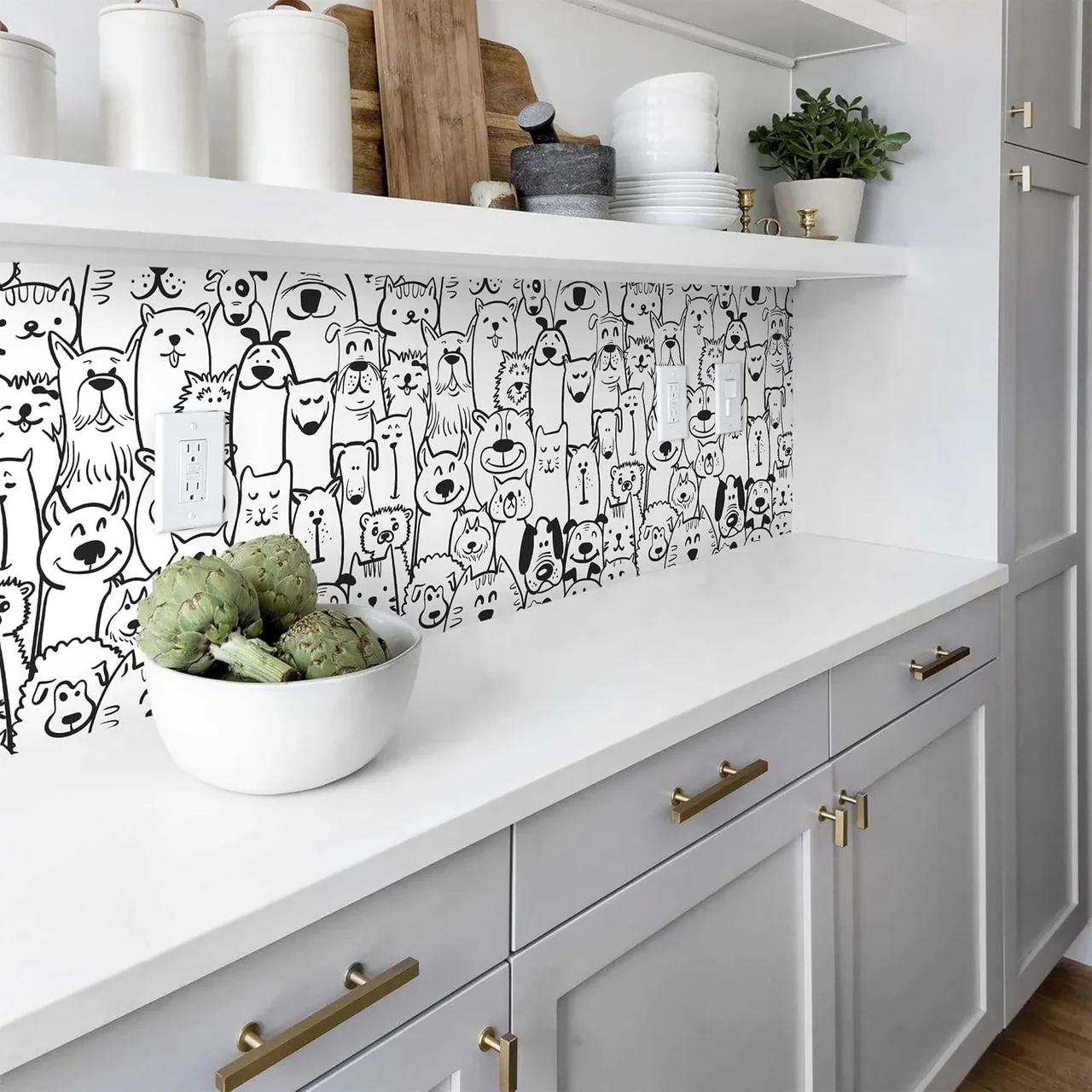 Heroad Black and White Modern Dog peel and stick wallpaper in a room