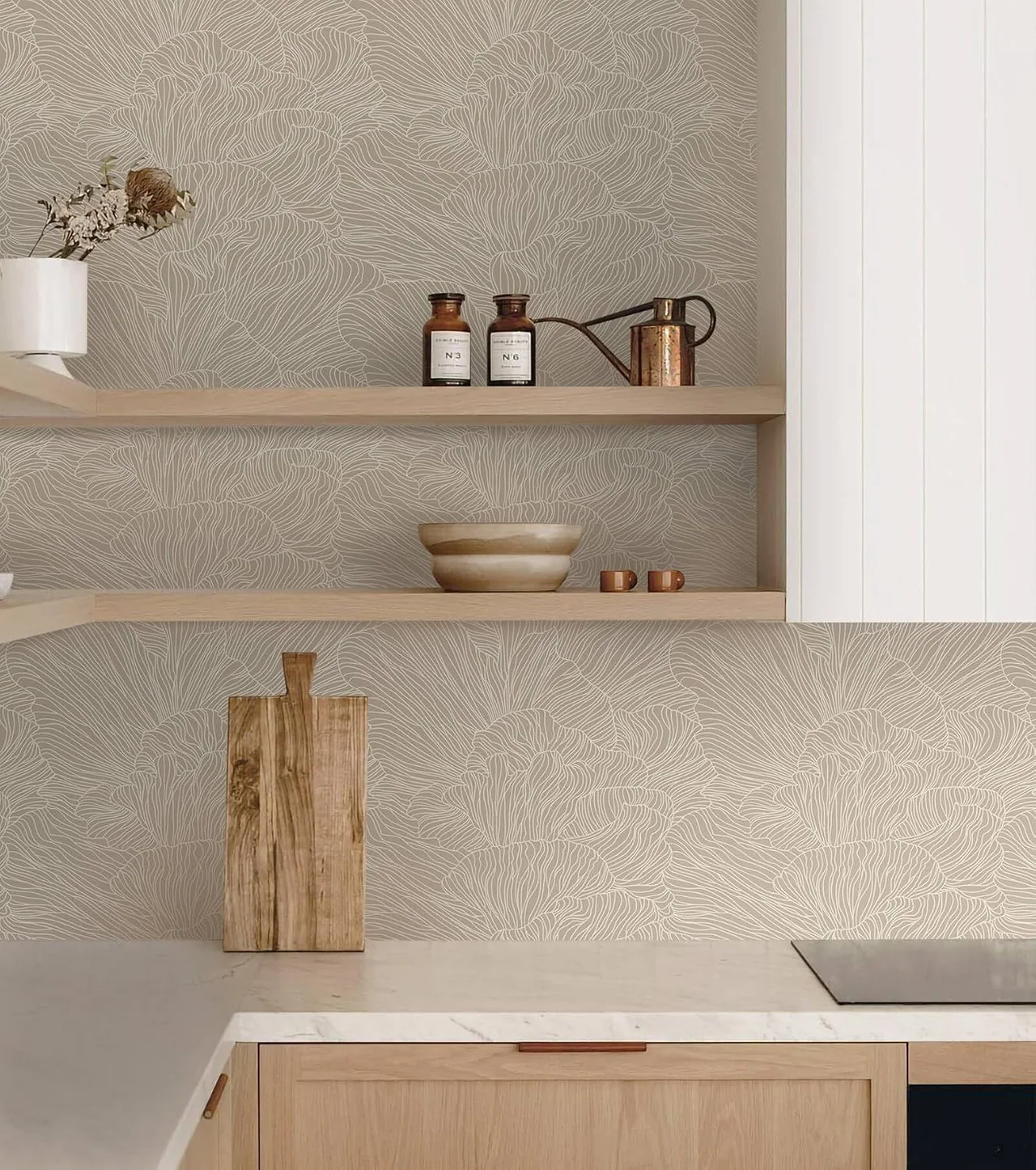 Heroad Brown Boho Wave peel and stick wallpaper in a room