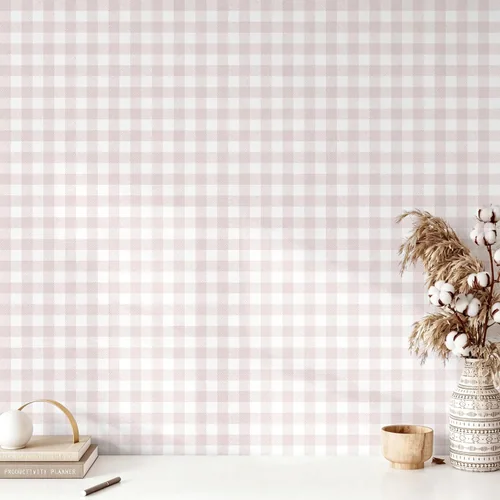 Heroad Pink Boho Gingham peel and stick wallpaper