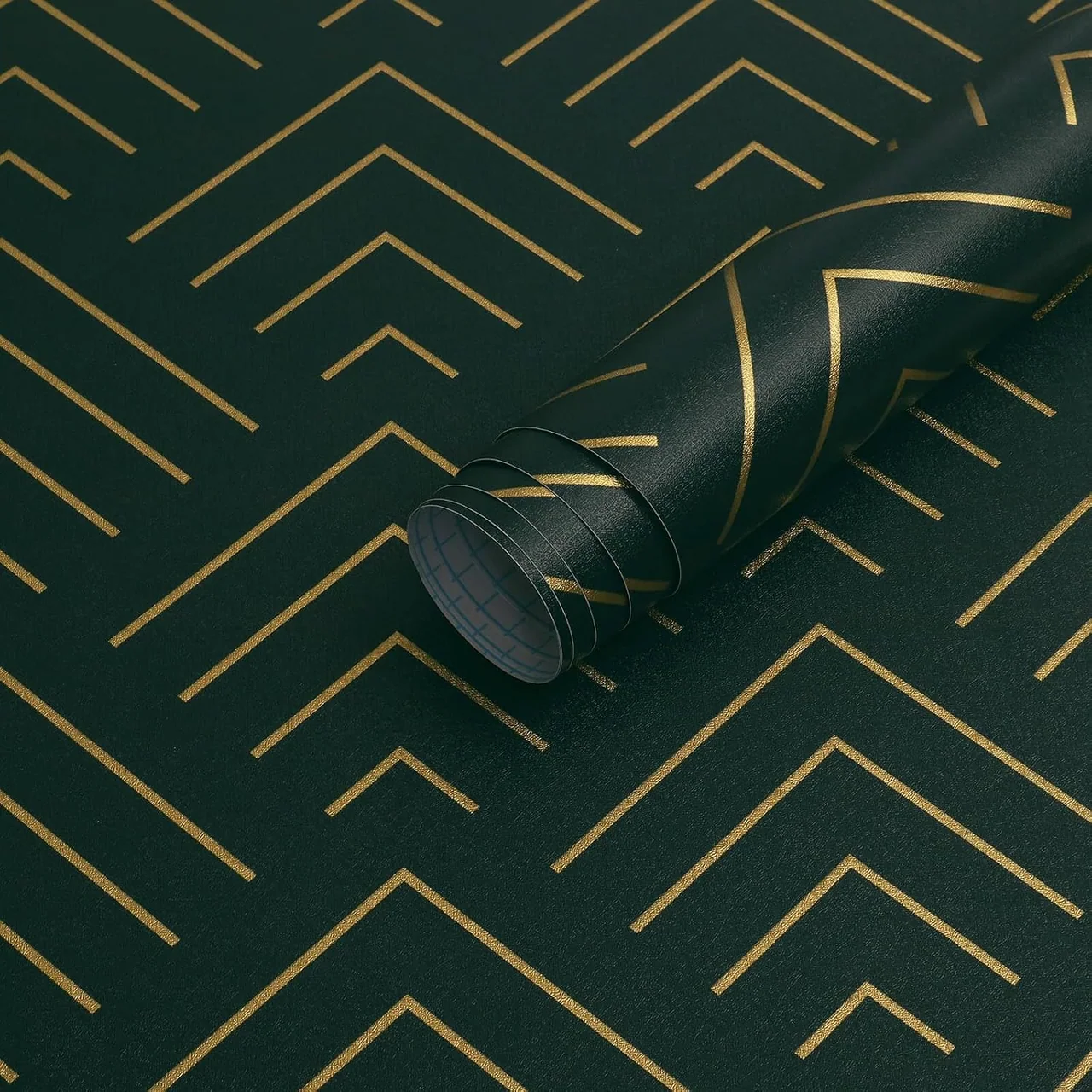Heroad Dark Green and Gold Geometric peel and stick wallpaper, swatch