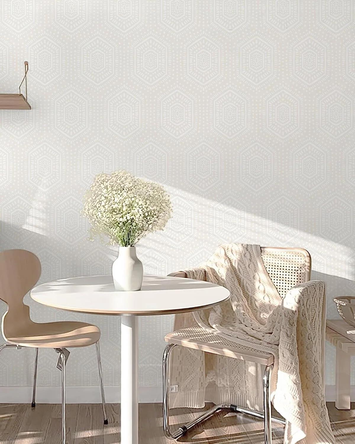Heroad Beige Hexagon Dot peel and stick wallpaper in a room