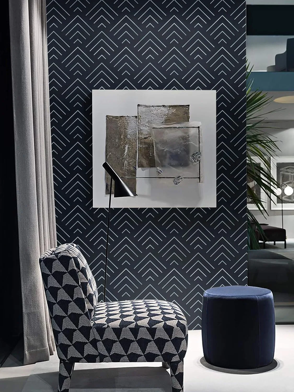 Heroad Navy Blue Geometric peel and stick wallpaper in a room