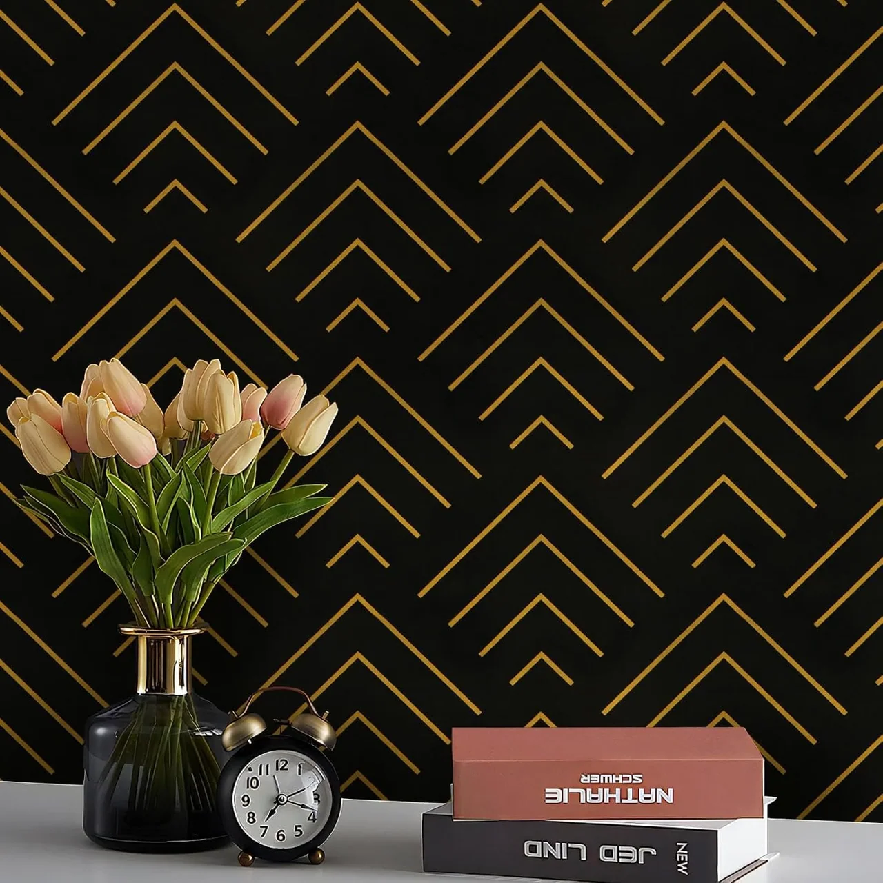 Heroad Black and Gold Geometric peel and stick wallpaper, swatch