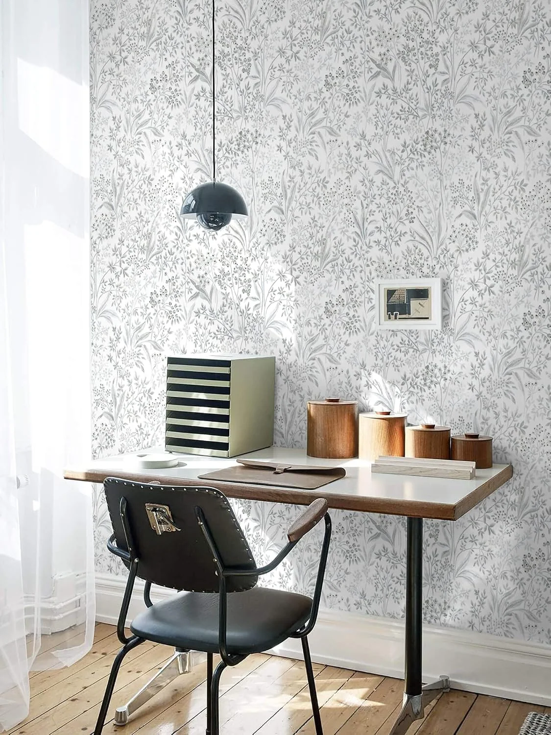 Heroad Grey Wildflower Sketch peel and stick wallpaper in a room